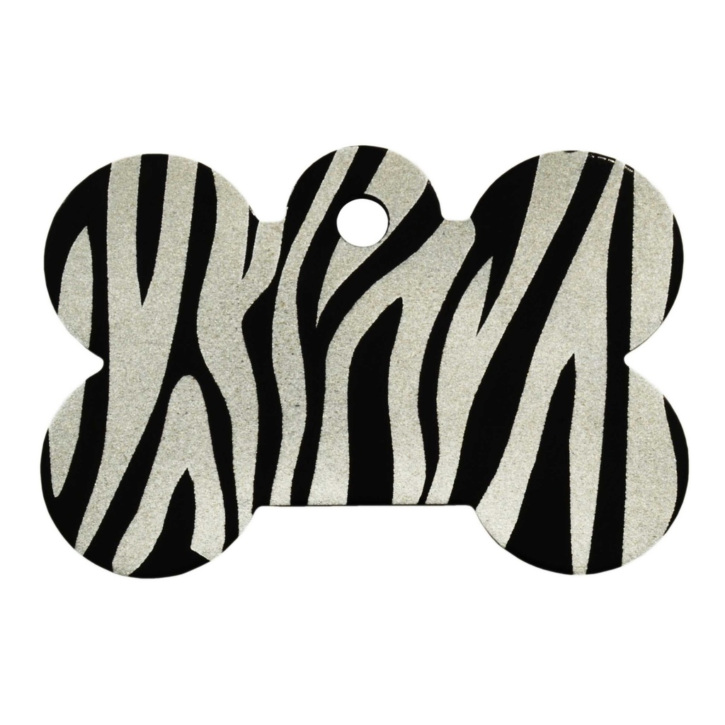 [MF308956] Lg Bone Zebra Pet Tag Black