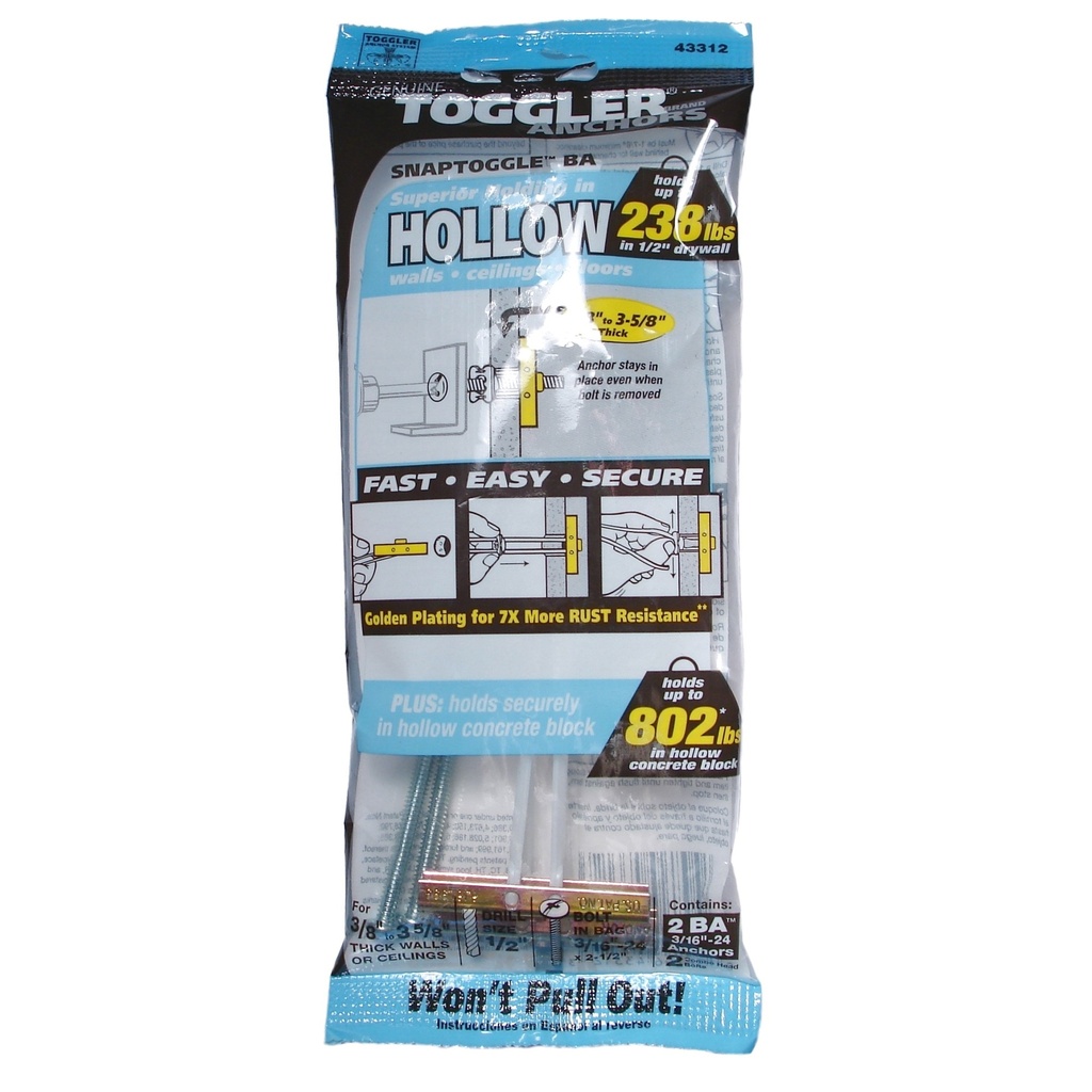 3/16-24x 2-1/2Snaptoggle Bolt