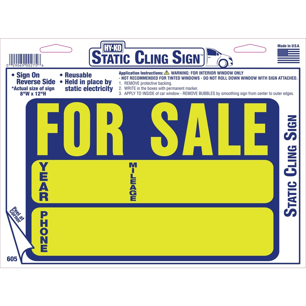 AUTO FOR SALE STATIC CLING B/Y