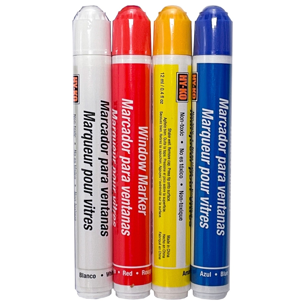 WINDOW MARKERS-4PK/RD/BL/WH/YL