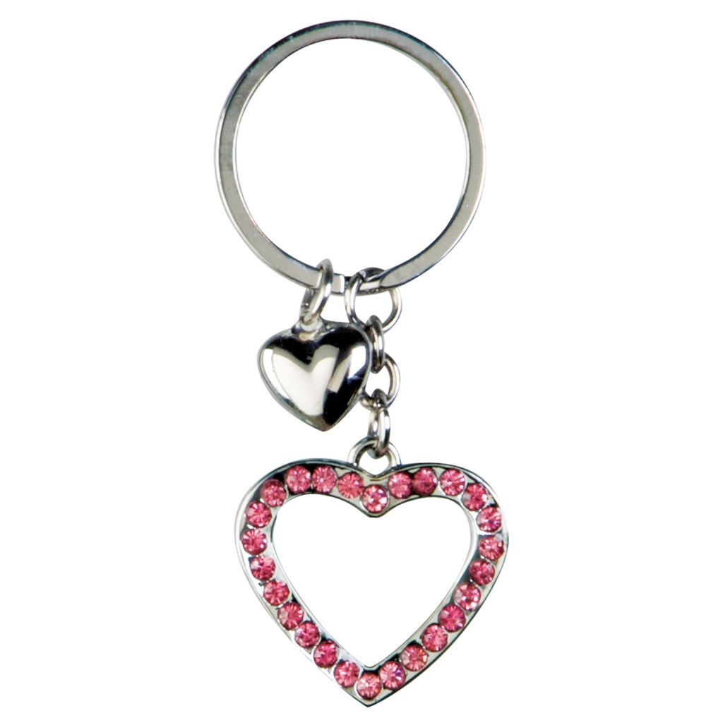 BLING PINK GEM HEART KEY RING