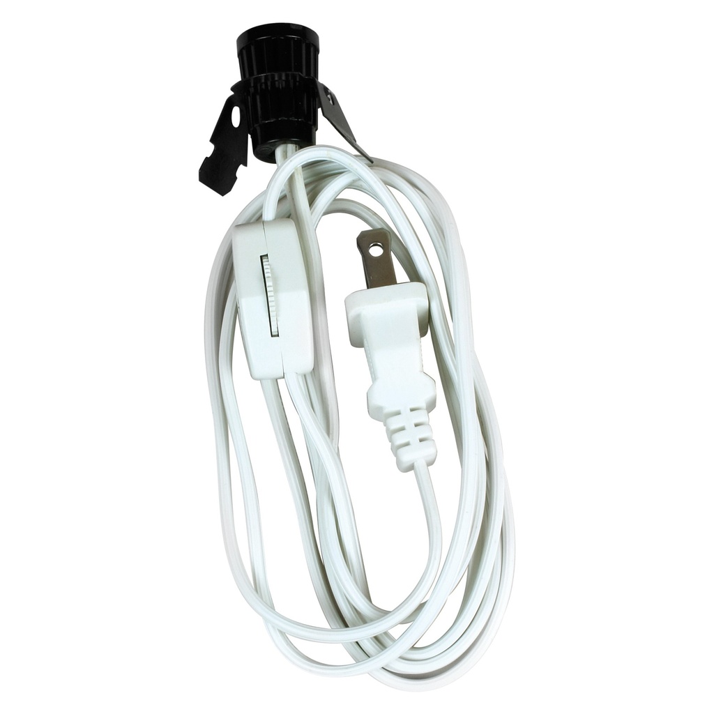 LAMP CORD 6' WHITE W/CLIP SOCK